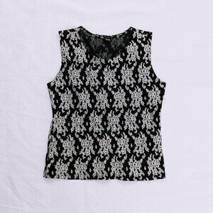 Vintage Black and Ivory Floral Stretch Tank Top Size M